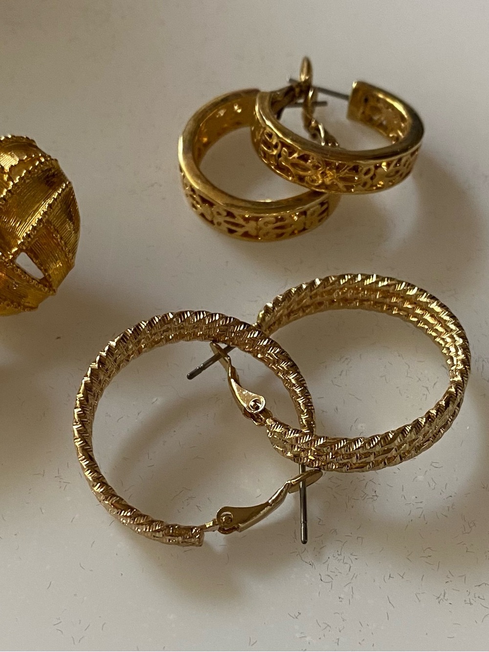 3 Pair of Textured Gold Hoop Earrings - Classic Women Jewelry -